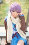 cardigan cosplay glasses nagato_yuki pleated_skirt purple_hair rinami sailor_uniform scarf school_uniform skirt suzumiya_haruhi_no_yuuutsu rating:Safe score:3 user:nil!