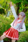 cosplay hiiragi_kagami kneesocks lucky_star minami_aika pleated_skirt purple_hair sailor_uniform school_uniform skirt twintails rating:Safe score:1 user:nil!