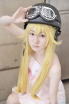 bakemonogatari blonde_hair chemise cosplay goggles helmet konoe lingerie oshino_shinobu pantyhose sheer_legwear rating:Safe score:0 user:nil!