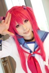 angel_beats! ayano_yuura belts bow chains collar cosplay hair_ribbons red_hair sailor_uniform scarf school_uniform twintails yui_(angel_beats!) rating:Safe score:0 user:pixymisa