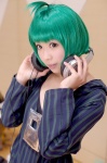 ahoge bikini_top cosplay green_hair headphones hoodie jumpsuit original striped swimsuit zero_inch rating:Safe score:0 user:nil!