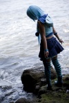 asakura_kana beach blue_hair boots cosplay croptop gundam msm-07_z'gok ocean pleated_skirt skirt striped tank_top thighhighs zettai_ryouiki rating:Safe score:0 user:nil!