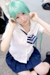 blouse cosplay green_hair higurashi_no_naku_koro_ni kneesocks miniskirt pleated_skirt richi school_uniform skirt sonozaki_shion tie rating:Safe score:0 user:pixymisa
