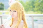 blonde_hair blue_eyes cosplay croptop hat hoshii_miki idolmaster lollipop uri rating:Safe score:1 user:pixymisa