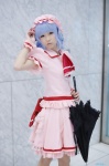 aisaki_mimi blouse blue_hair cosplay hat miniskirt remilia_scarlet skirt touhou umbrella rating:Safe score:2 user:nil!
