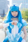 aoki_reika asagiri_moni blouse blue_eyes blue_hair bow choker cosplay cure_beauty gauntlets pleated_skirt pretty_cure skirt smile_precure! sword tiara rating:Safe score:0 user:pixymisa
