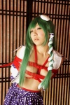 blouse bound cleavage cosplay detached_sleeves green_hair hanamura_misaki kochiya_sanae miko open_clothes rope skirt touhou touhou_kinbauchou rating:Safe score:0 user:nil!