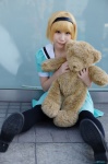 blonde_hair cosplay dress hairband higurashi_no_naku_koro_ni houjou_satoko pantyhose saki school_uniform stuffed_animal teddy_bear rating:Safe score:1 user:nil!