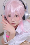 blouse cosplay headphones natsumi_(ii) nitro_super_sonic pantyhose pink_eyes pink_hair sheer_legwear super_soniko rating:Safe score:0 user:pixymisa