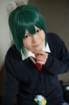 blouse cardigan cosplay green_hair hori-san_to_miyamura-kun iura_shuu kneesocks koka pleated_skirt ponytail skirt tie rating:Safe score:0 user:nil!