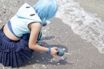 asakura_kana beach blue_hair cosplay croptop gundam msm-07_z'gok ocean pleated_skirt skirt striped tank_top thighhighs rating:Safe score:0 user:nil!
