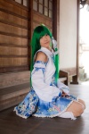 cosplay detached_sleeves green_hair kochiya_sanae lenfried miniskirt skirt socks touhou rating:Safe score:0 user:nil!