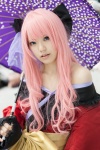 blue_eyes cosplay hairbow harumiya_yun megurine_luka pink_hair robe sash umbrella vocaloid rating:Safe score:0 user:pixymisa