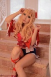 blonde_hair cleavage cosplay croptop deep_rabbit macross macross_frontier macross_frontier:_itsuwari_no_utahime saku shawl sheryl_nome shorts rating:Safe score:1 user:nil!