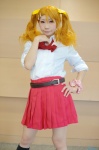 anjou_naruko ano_hi_mita_hana_no_namae_wo_bokutachi_wa_mada_shiranai blouse cosplay hairbows kneesocks orange_hair pleated_skirt ramu school_uniform skirt twintails rating:Safe score:0 user:nil!