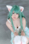 animal_ears camisole cat_ears cleavage cosplay enacat_(white_version) enako green_hair original paw_gloves skirt rating:Safe score:3 user:nil!