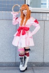 asahina_mikuru boots bows cosplay dress garters hairbow kneesocks narihara_riku red_hair suzumiya_haruhi_no_shoushitsu tambourine rating:Safe score:1 user:pixymisa