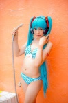 aqua_hair bikini cosplay hatsune_miku headset mashiro_yuki project_diva swimsuit twintails vocaloid rating:Safe score:0 user:nil!