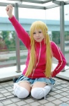 blonde_hair cosplay denim hayate_no_gotoku! pleated_skirt saeki_sae sanzenin_nagi skirt thighhighs track_jacket twintails zettai_ryouiki rating:Safe score:0 user:nil!