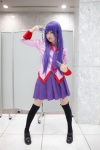 bakemonogatari blouse cosplay hiokichi pleated_skirt purple_eyes purple_hair senjougahara_hitagi skirt thighhighs tie zettai_ryouiki rating:Safe score:2 user:pixymisa
