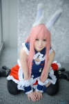 animal_ears bunny_ears cosplay dress garter_belt kurasaka_kururu kurousagi mondaiji-tachi_ga_isekai_kara_kuru_sou_desu_yo? pink_hair thighhighs zettai_ryouiki rating:Safe score:0 user:nil!