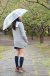 blouse braid cardigan kneesocks nanaka_amanonanae pleated_skirt rain skirt umbrella rating:Safe score:0 user:pixymisa