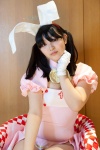 animal_ears apron awayuki bow bunny_ears cleavage cosplay gloves maid maid_uniform miniskirt original pantyhose pleated_skirt skirt twintails rating:Safe score:1 user:pixymisa