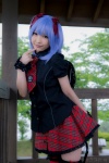 blouse blue_hair bow cosplay croptop lenfried miniskirt remilia_scarlet skirt tail_plug thighhighs touhou twintails wings zettai_ryouiki rating:Questionable score:0 user:nil!