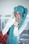 aqua_hair cosplay glasses harumaki hatsune_miku headset hoodie microphone pleated_skirt skirt tagme_song tank_top twintails vocaloid rating:Safe score:0 user:nil!