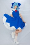 blouse blue_hair cirno cosplay dress_lift hairbow jumper lenfried socks touhou rating:Safe score:3 user:nil!