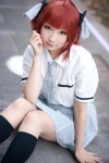 amami_haruka blouse cosplay hair_ribbons hazuki_minami idolmaster kneesocks pleated_skirt red_hair school_uniform skirt tie rating:Safe score:2 user:nil!