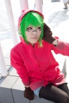 cosplay gloves green_hair gumi hoodie jacket matryoshka_(vocaloid) pantyhose red_eyes shirakawa_minoru shorts vocaloid rating:Safe score:0 user:pixymisa