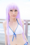 beach bikini cleavage cosplay crystal_crown feena_fam_earthlight kamui_arisa ocean purple_hair side-tie_bikini swimsuit yoake_mae_yori_ruri_iro_na rating:Safe score:0 user:nil!