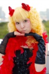 aice blonde_hair camisole cosplay elbow_gloves feather_boa gloves horns original rating:Safe score:0 user:nil!
