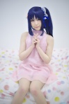 bed blue_hair cosplay dress hiradaira_chisaki nagi_no_asukara pantyhose shaa sheer_legwear side_ponytail rating:Safe score:2 user:nil!