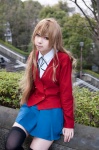 aisaka_taiga blazer blonde_hair blouse cosplay kanda_midori pleated_skirt school_uniform skirt thighhighs toradora! zettai_ryouiki rating:Safe score:4 user:xkaras