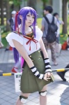 cosplay ebisuzawa_kurumi fingerless_gloves gakkou_gurashi! hair_ribbons kneepads pleated_skirt purple_hair sailor_uniform school_uniform skirt twintails yuni_(ii) rating:Safe score:0 user:nil!