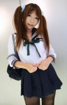 black_legwear cosplay higurashi_rin jikabaki_tsu! original pantyhose pleated_skirt sailor_uniform school_uniform skirt twintails rating:Safe score:1 user:nil!