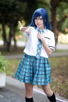 blouse blue_hair cosplay idolmaster kirara kisaragi_chihaya kneesocks pleated_skirt school_uniform skirt tie rating:Safe score:1 user:nil!