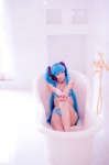 aqua_hair bathroom bathtub bikini cleavage cosplay hatsune_miku headset mashiro_yuki project_diva swimsuit twintails vocaloid rating:Safe score:0 user:nil!