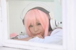 collar cosplay headphones itsuki_akira jacket nitro_super_sonic pink_hair super_akira super_soniko tubetop rating:Safe score:1 user:nil!