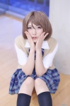 blouse cosplay kneesocks koizumi_hanayo love_live!_school_idol_project misaki pleated_skirt school_uniform skirt sweater_vest rating:Safe score:1 user:nil!