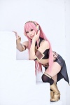 armbands boots cosplay dai detached_sleeves hairbow headphones megurine_luka pink_hair skirt thighhighs vest vocaloid zettai_ryouiki rating:Safe score:1 user:pixymisa