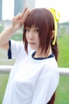 cosplay gym_uniform hair_ribbons narihara_riku ponytail suzumiya_haruhi suzumiya_haruhi_no_yuuutsu tshirt rating:Safe score:0 user:nil!