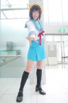 cosplay hairband hair_ribbons kneesocks miniskirt pleated_skirt sailor_uniform school_uniform skirt suzumiya_haruhi suzumiya_haruhi_no_yuuutsu wakame rating:Safe score:0 user:nil!