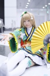 blonde_hair cosplay fan kazaha kimono love_live!_school_idol_project minami_kotori miniskirt side_ponytail skirt thighhighs white_legwear zettai_ryouiki rating:Safe score:0 user:nil!