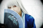 cosplay fan hairbow houtou_singi kikyou pop'n_music red_eyes robe silver_hair rating:Safe score:0 user:nil!