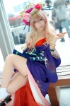 bra chopsticks cleavage cosplay hair_ornament kimono macross macross_frontier multi-colored_hair open_clothes pantyhose pipe sachi_budou sheryl_nome rating:Safe score:4 user:nil!