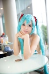 aqua_hair bikini cosplay hatsune_miku headset kishimen pantyhose project_diva swimsuit twintails vocaloid rating:Safe score:0 user:pixymisa