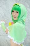 bloomers cosplay detached_sleeves gachapin green_hair hirake!_ponkikki hoodie kurasaka_kururu rating:Safe score:0 user:pixymisa